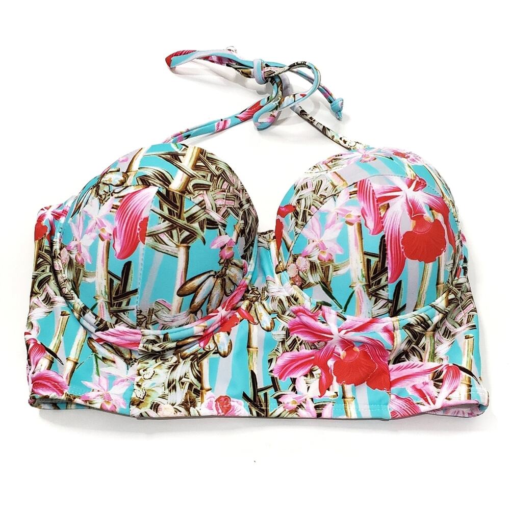 Cooclo Tropical Floral Print Retro Bikini Top
